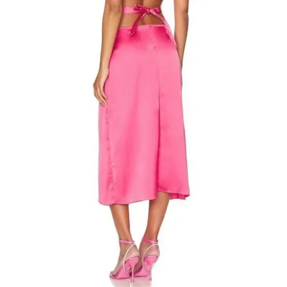 Cutout Satin Charmeuse L Midi Skirt Hot Pink Side Slits Waist Tie By WeWoreWhat - Picture 4 of 6